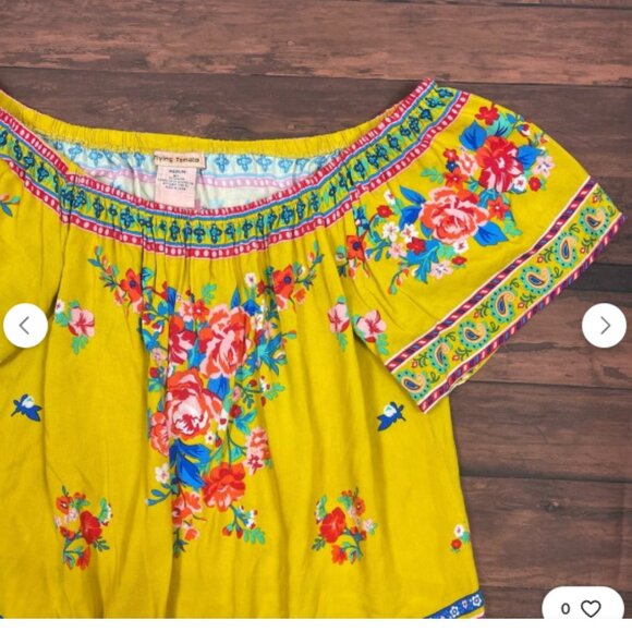 Flying Tomato Yellow Bright Floral Peasant Blouse - Picture 4 of 12